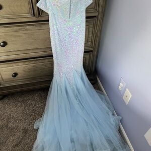 Iridescent Sequin Gown with Tulle Skirt
